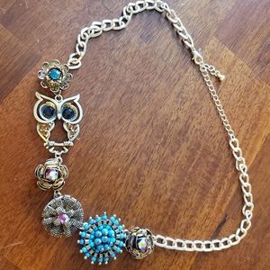 3/$12 Chunky Owl Necklace with Multi-Color Gems